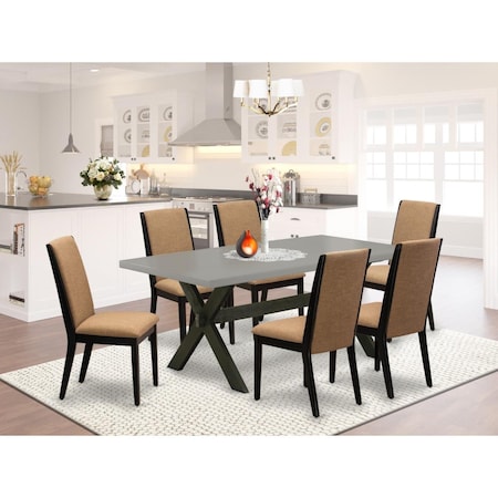 East West Furniture 7 Piece X-Style Stylish Modern Dining Table Set - Wire Brushed Black X697LA147-7